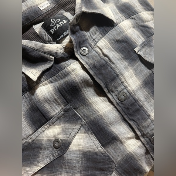 Prana Asylum Checkered Flannel Thermal Long Sleeve Shirt Black White Work XL - Picture 13 of 13